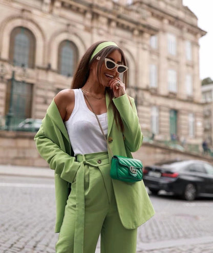 xakxx Office Lady Solid Green Oversized Long Blazer Women Long Sleeve V Neck Loose Jacket Female Vintage Outwears