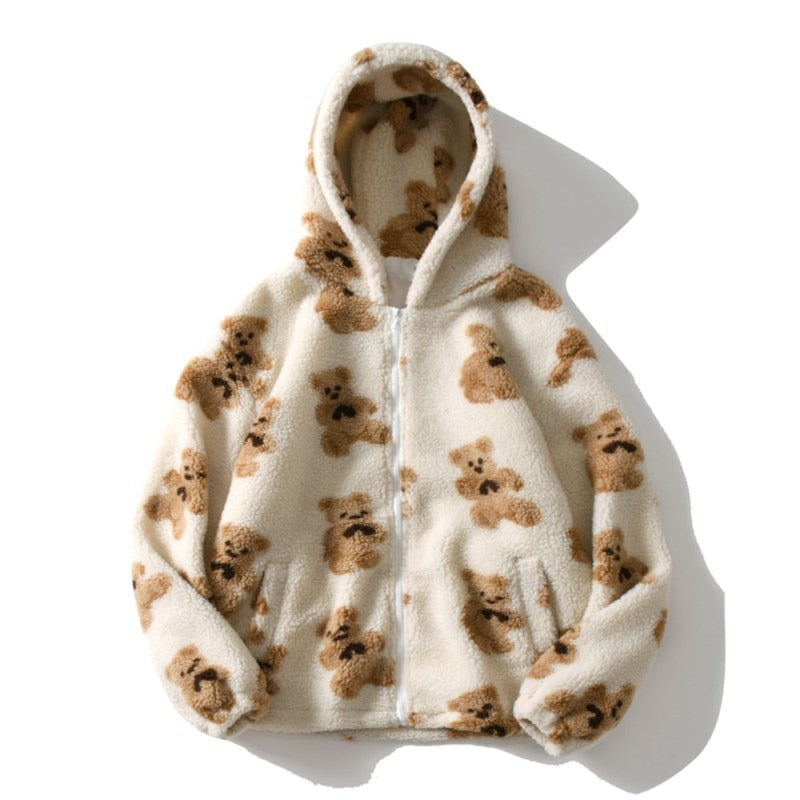 xakxx Thanksgiving Hoodies Women Sweatshirts Animal Hooded Thickening Leisure Fleece Cartoon Bear Plush Fleece Zipper Pockets Clothing Ykdnz7003