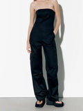 xakxx xakxx- New women's  off-shoulder design, concealed zipper closure at side seam, long workwear jumpsuit