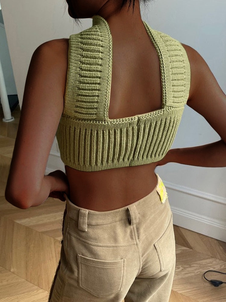 xakxx  Cotton Knit Sleeveless Halter Sexy Crop Top For Women Outfits Summer Y2K Backless Strapless Tube Top Tee Clothes