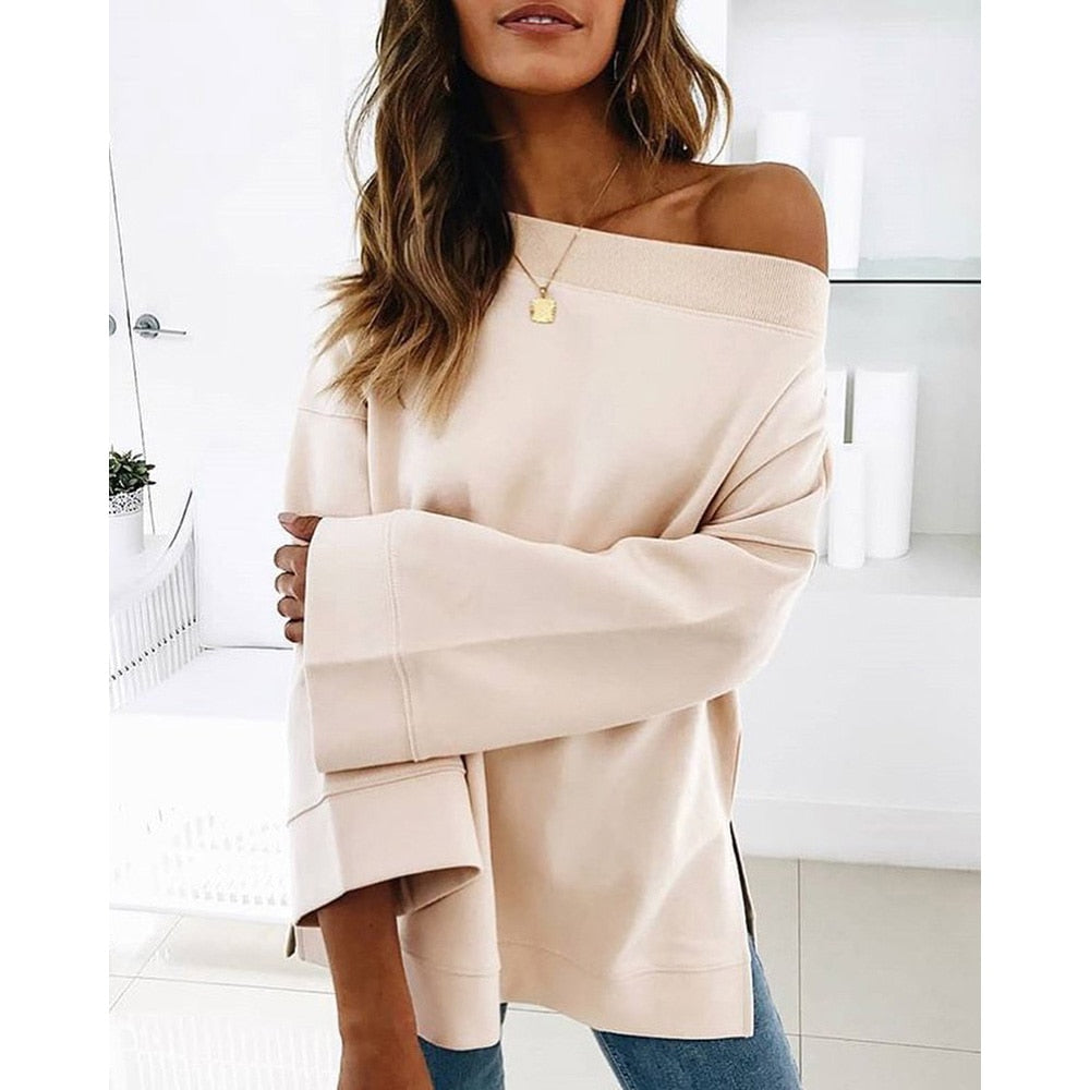 xakxx Bell Sleeve Slit Casual Sweatshirtwomen Long Sleeve Sweatshirts Streetwear New Fashion Autumn Winter Pullover Tops