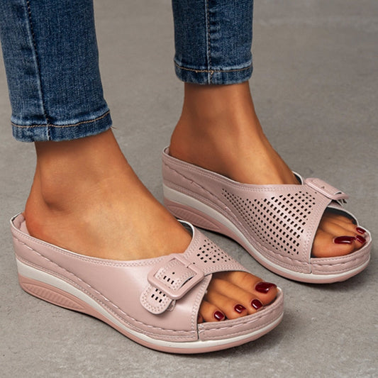 xakxx Back to school New Plus Size 43 Wedges Slippers Women Summer Buckle Peep Toe Sandals Woman Comfy Non Slip Beach Flip Flops Female