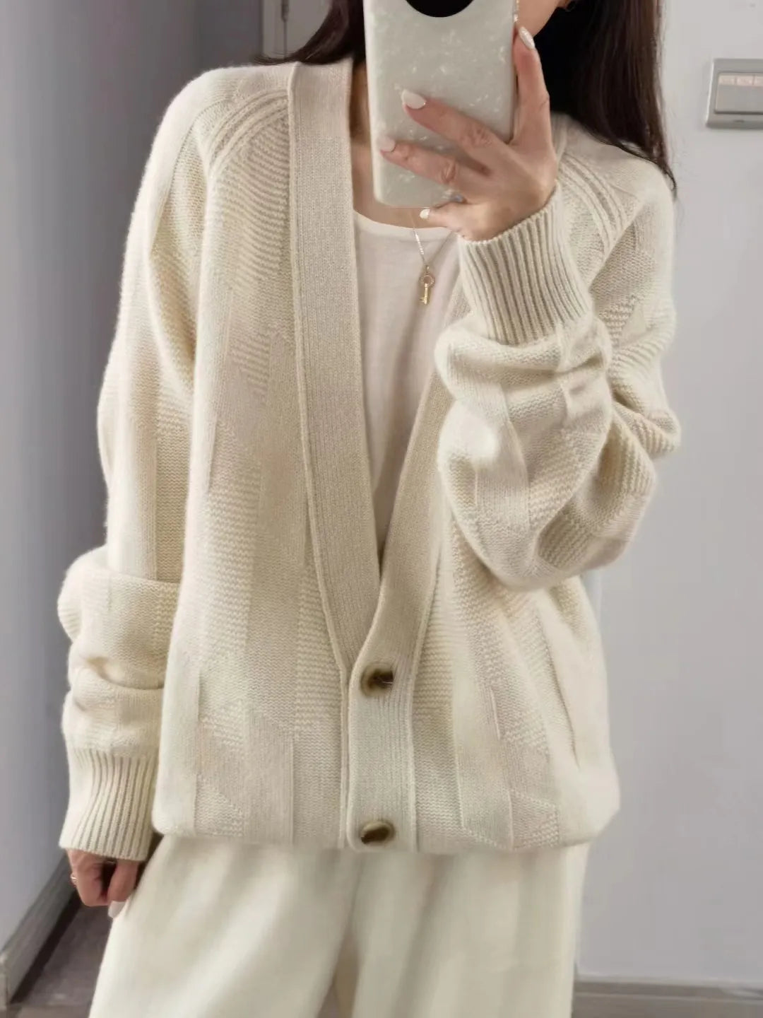 xakxx xakxx-European goods thick cashmere sweater in autumn and winter women's V-neck loose lazy wind sweater cardigan knitted coat