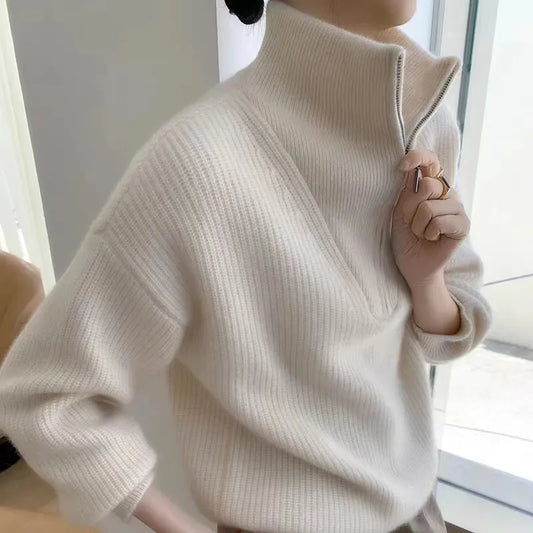 xakxx xakxx-Autumn and winter new semi-zipper cashmere vertical lapel thick sweater women lazy cashmere sweater