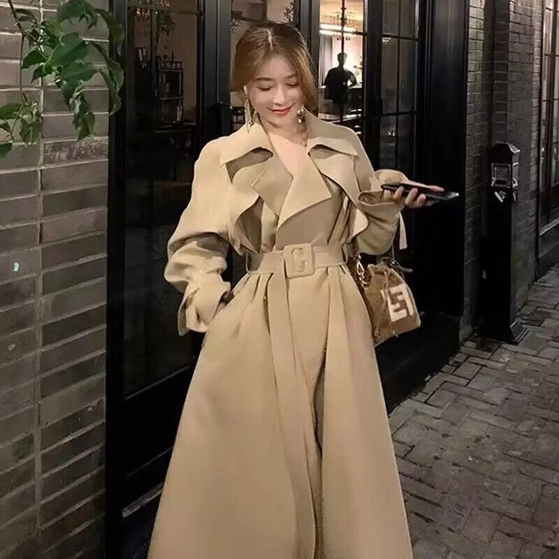 xakxx xakxx-Beige Trench Coat Women Long Windbreaker  Autumn Fashion Chic British Style Double Breasted Overcoat Trench Coat For Women