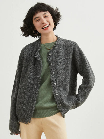 xakxx xakxx-Short coat in autumn , new round neck yarn, tassel edge, small fragrance, short coat and large size.