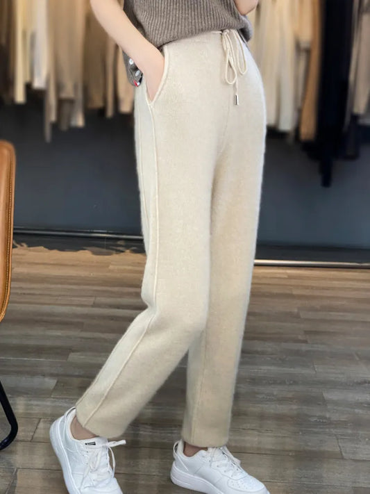 xakxx xakxx-Fall/winter 100% pure wool padded feet tied radish pants knitted cashmere pants warm plus size