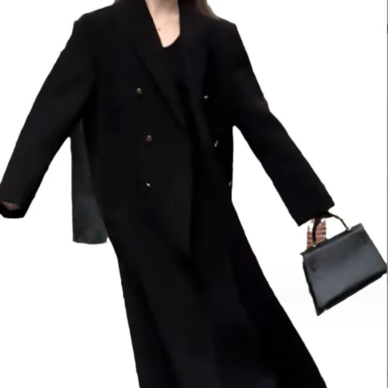 xakxx xakxx- Autumn Trench Coat Women Long Windbreaker Fashion Chic British Style Double Breasted Black Trench Coat For Women Plus Size