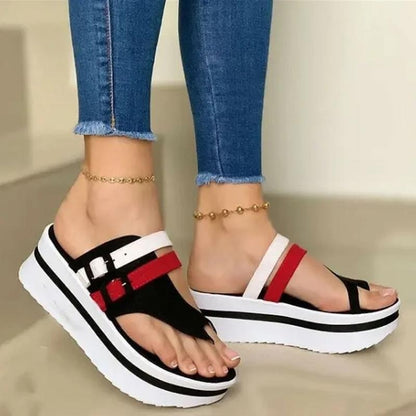 xakxx New Wedges Women Casual Slippers Peep Toe Sandals Summer Beach Chunky Feetwear Ladies Buckle Slipper Non-Slip Slides Women Shoes