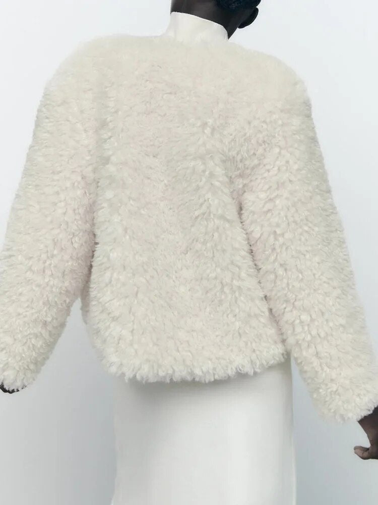 xakxx xakxx - Autumn and Winter New Women's  Casual Temperament Small Fragrance Thickened Artificial Fur Effect Cardigan Short Coat