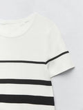 xakxx xakxx- New Femininity Casual Vibrant Sexy Knit High Stretch One Size Short Sleeve Round Neck Striped Midi Dress