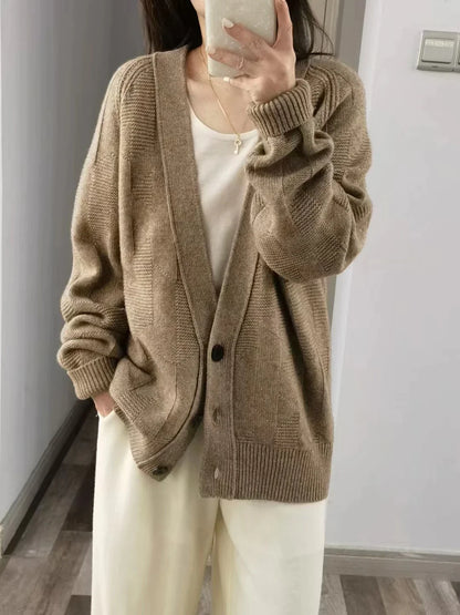 xakxx xakxx-European goods thick cashmere sweater in autumn and winter women's V-neck loose lazy wind sweater cardigan knitted coat