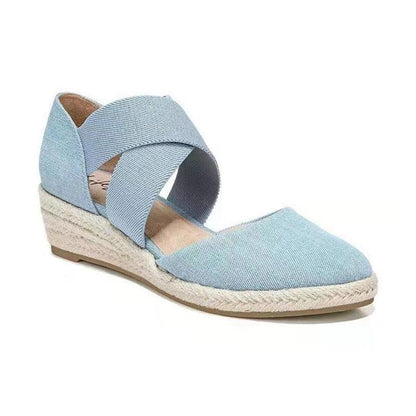 xakxx  Women Sandals Summer Fashion Solid Color Espadrilles Casual Cross Belt Casual Wedge Sandal Fashion Outdoor Beach Ladies Shoes