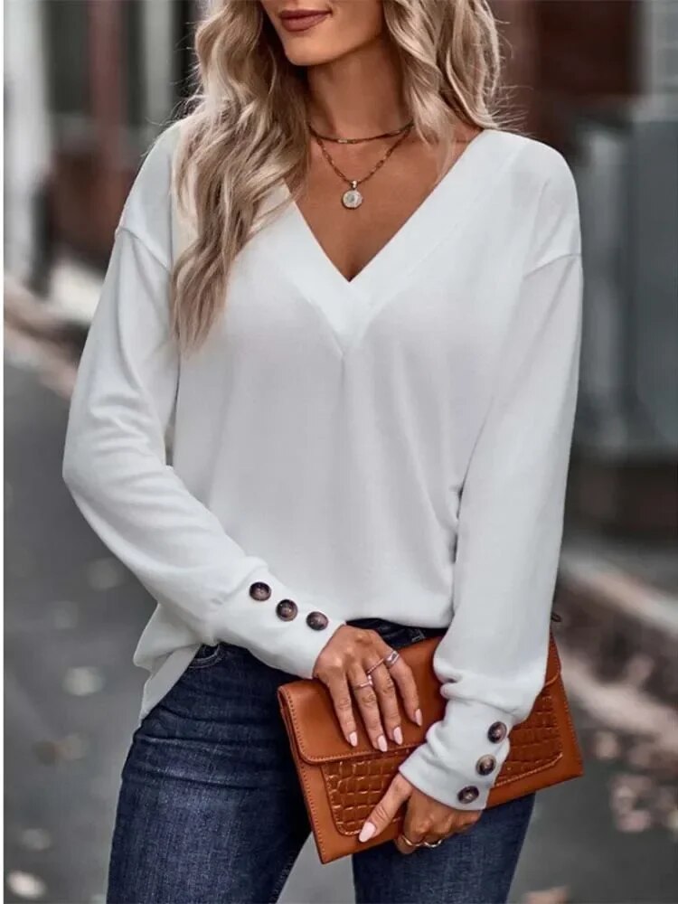 xakxx xakxx- 8 Colors Basic Pullover Women Casual V Neck Long Sleeve Tops Lady  Spring Autumn Thin Blouse Clothes