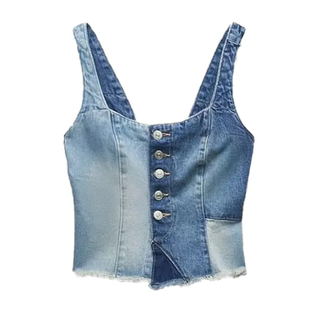 xakxx xakxx - New women's clothing Temperament fashion casual Ruili sexy raw edge hem front metal button closure patchwork denim top shorts