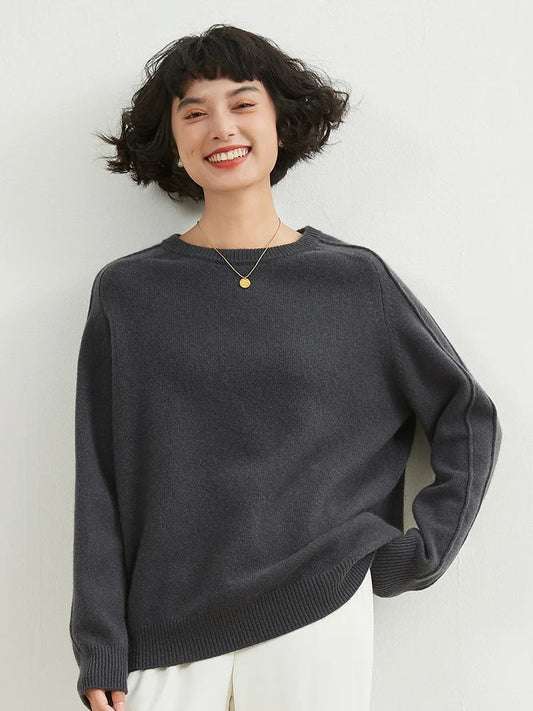 xakxx xakxx-Round neck thick cashmere sweater women's 100% pure cashmere sweater loose Joker knit bottoming shirt