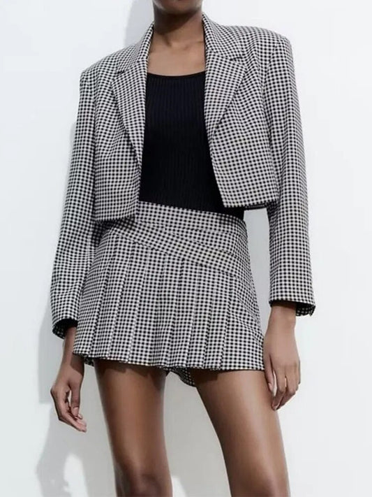 xakxx xakxx - Women's wear  new spring and summer new new women's wear black and white small plaid short suit coat A-line short skirt pant