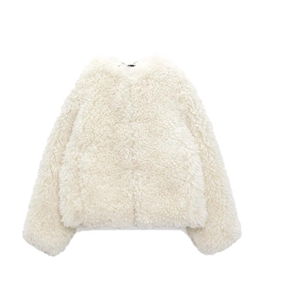 xakxx xakxx - Autumn and Winter New Women's  Casual Temperament Small Fragrance Thickened Artificial Fur Effect Cardigan Short Coat