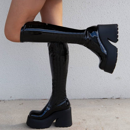 xakxx Halloween Goth Platform High Heels Zip Chunky Women's Boots Black Punk Thick Bottom Motorcycle Boots Cosplay Y2K Casual Shoes