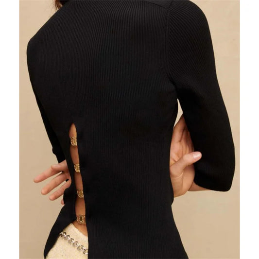 xakxx xakxx Matching Backless Design Five-part Short Sleeve Knit Sweater Women's Pullovers  Female Clothing