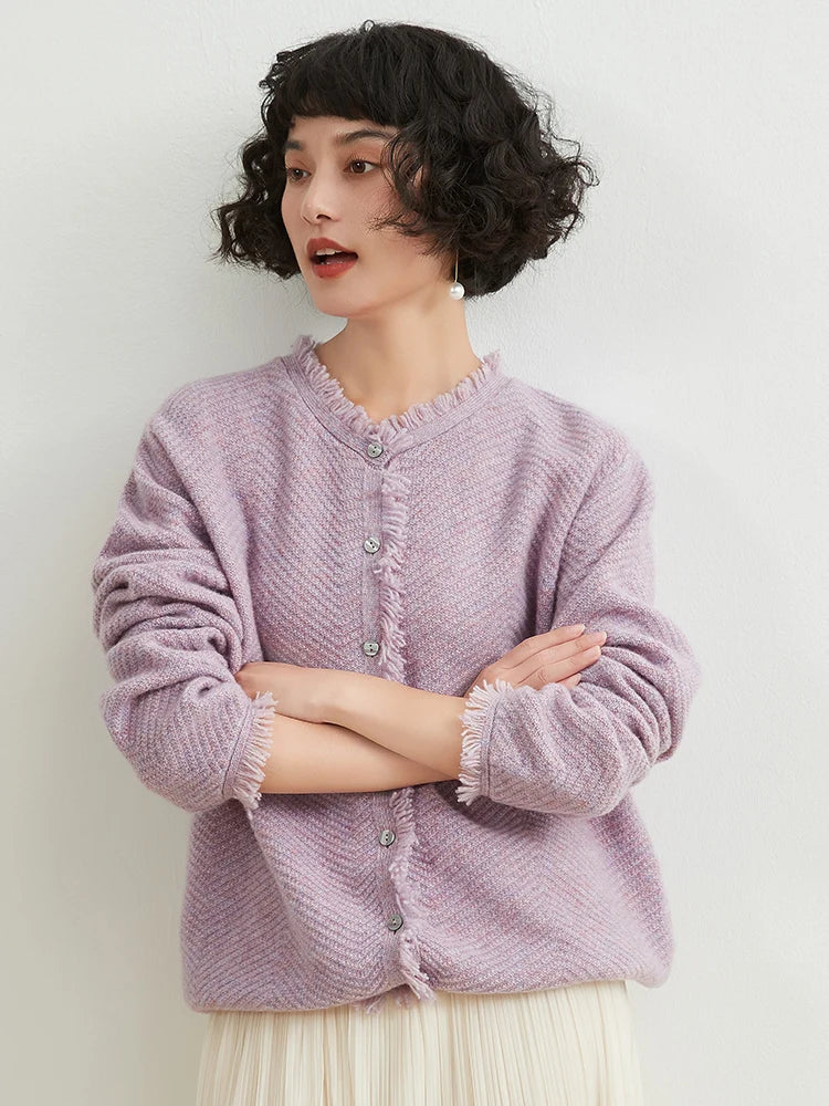 xakxx xakxx-Short coat in autumn , new round neck yarn, tassel edge, small fragrance, short coat and large size.