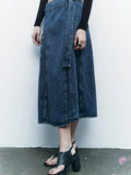 xakxx xakxx -  spring new women's wrap-around type design high waist open casual hundred with belt work secti on denim skirt