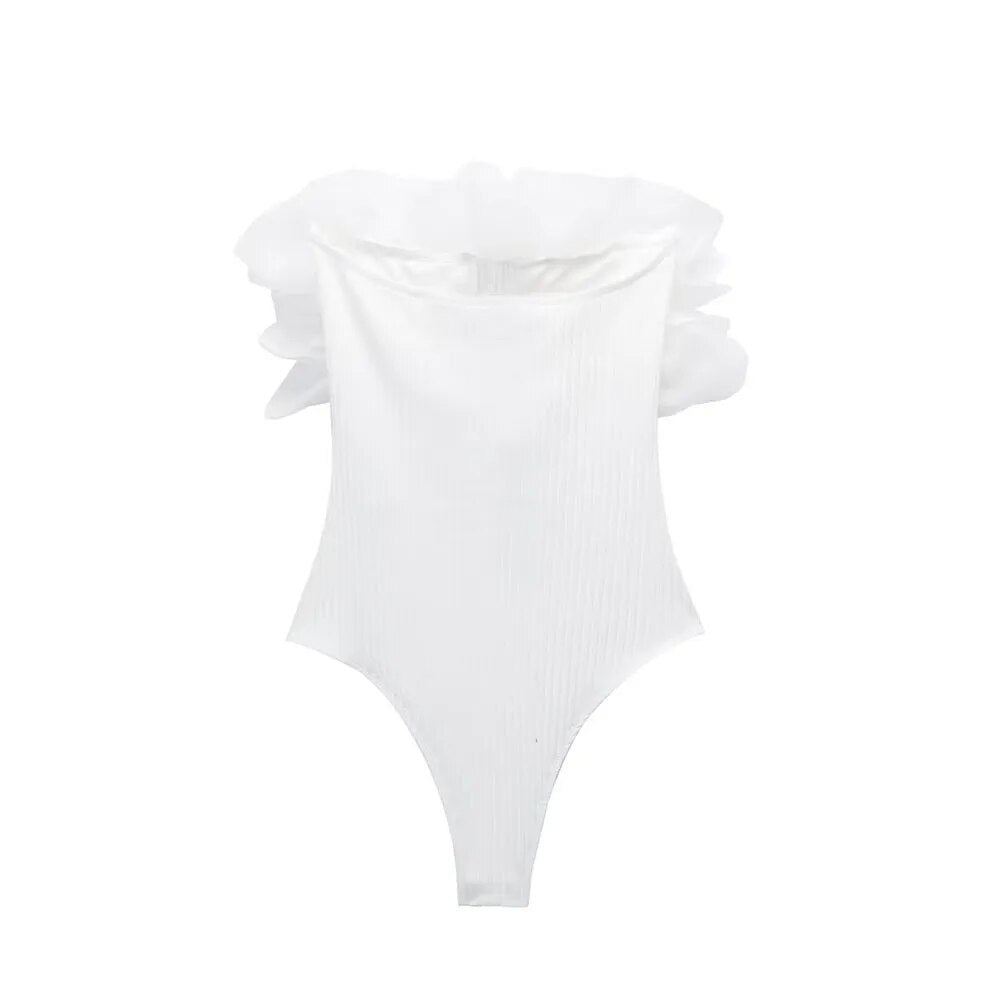 xakxx xakxx - New Women's  Temperament Fashion Sexy Transparent Yarn Layered Decorative Rib Bodysuit