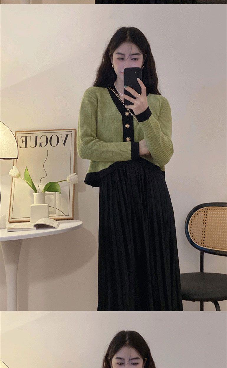 xakxx  Small Perfume Style Long-sleeved Knit Sweater Cardigan Women's New Fall /winter Thin Color Blocking V-neck Jacket Blouse