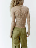 xakxx xakxx- New women's silky net pleated  sexy thin casual hundred backless Riley on clothes