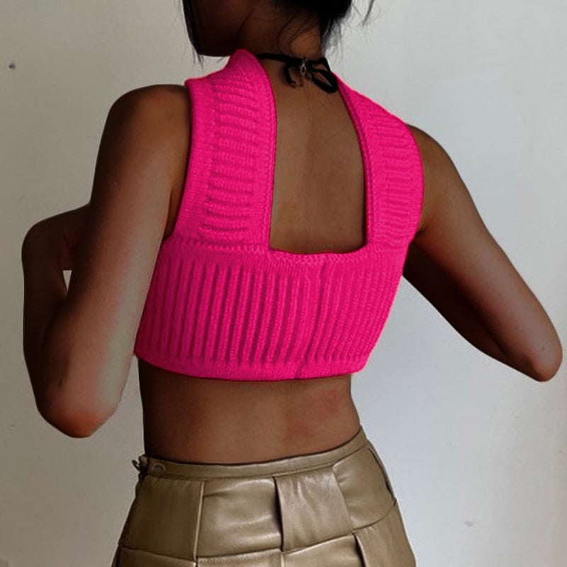 xakxx  Cotton Knit Sleeveless Halter Sexy Crop Top For Women Outfits Summer Y2K Backless Strapless Tube Top Tee Clothes