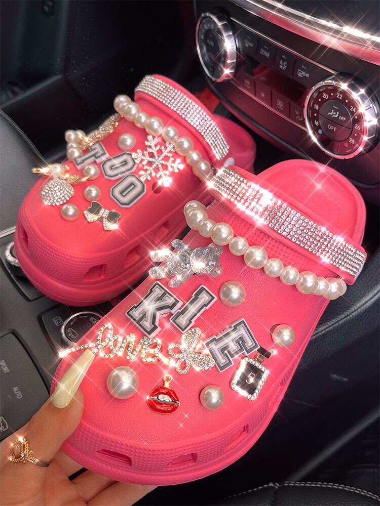 xakxx New Arrival Summer Women Slippers Platform Garden Sandals Pearl Rhinestone Charm Cave Slides Cute Fashion Ladies Shoes Plus Size