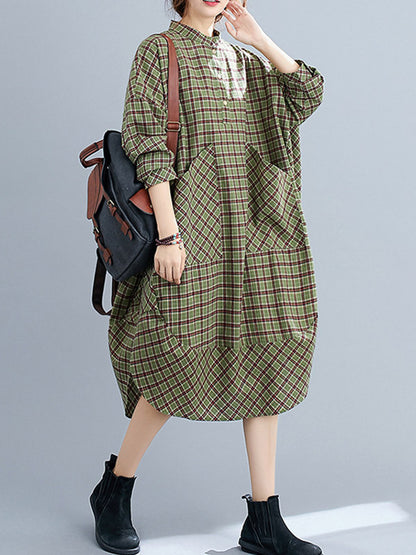 xakxx Vintage Plaid Irregularity Shirt Dresses