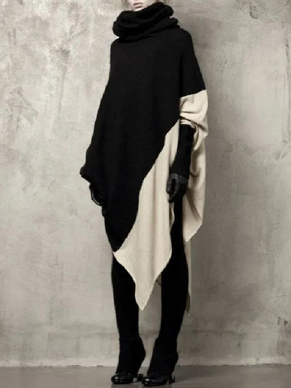 xakxx Batwing Sleeves Asymmetric Contrast Color Split-Joint Heaps Collar Sweatshirt Tops