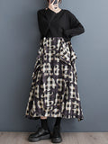 xakxx A-Line Long Sleeves Printed Ruffled Split-Joint Round-Neck Midi Dresses