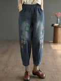 xakxx Vintage Loose Embroidered Elasticity Harem Jean Pants Bottoms