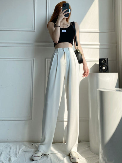 xakxx 6 Colors Urban High Waisted Wide Leg Solid Color Pants