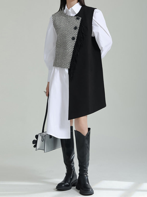 xakxx Sleeveless Asymmetric Buttoned Houndstooth Vest Outerwear