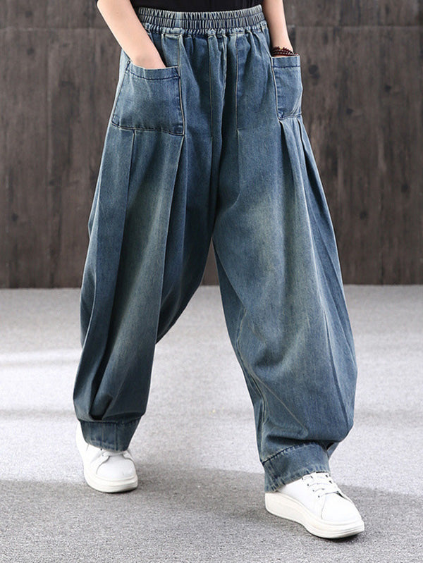 xakxx Leisure Solid Denim Puff Pants Bottoms