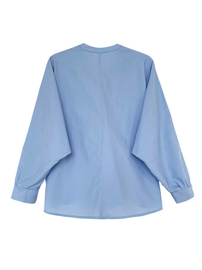 xakxx Trendy Batwing Sleeves Solid Color V-Neck Blouses