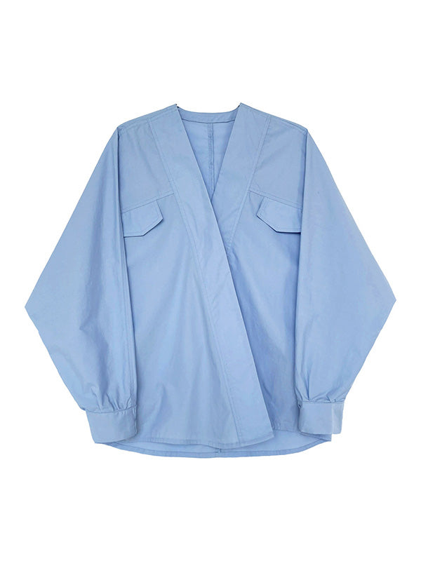 xakxx Trendy Batwing Sleeves Solid Color V-Neck Blouses