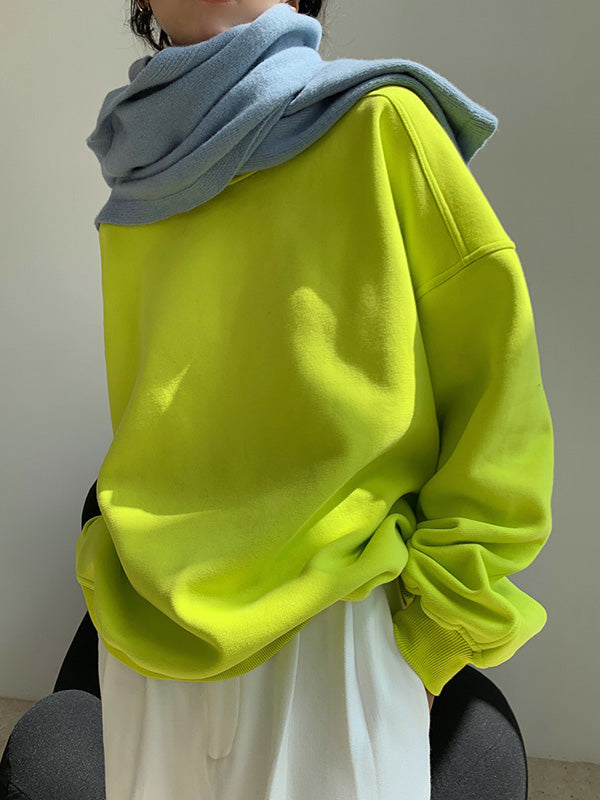 xakxx Stylish Fluorescent Green&Black Loose Casual Round-Neck Sweatshirt