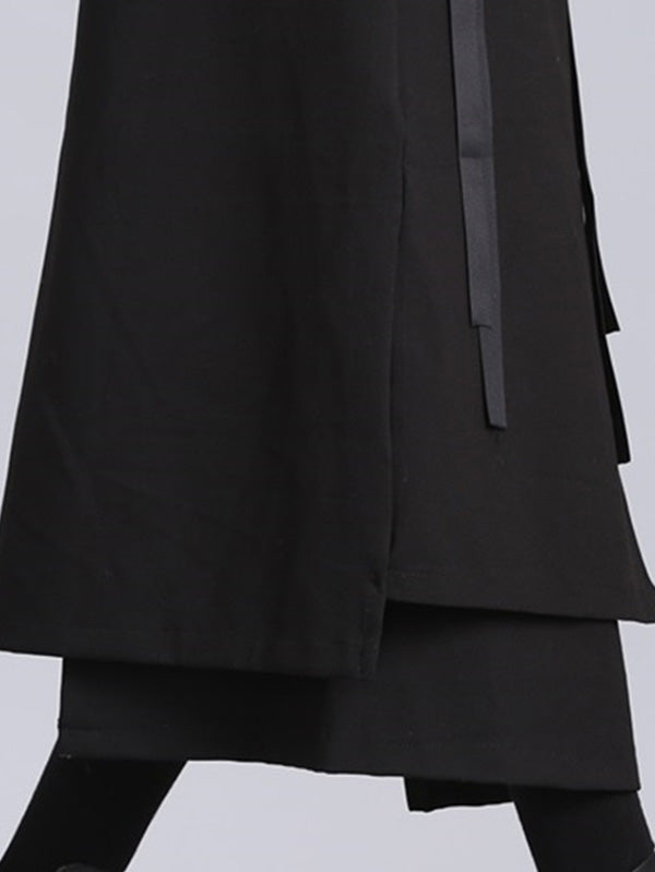 xakxx Raised Bands Split-Joint Asymmetric Black Empire Skirt