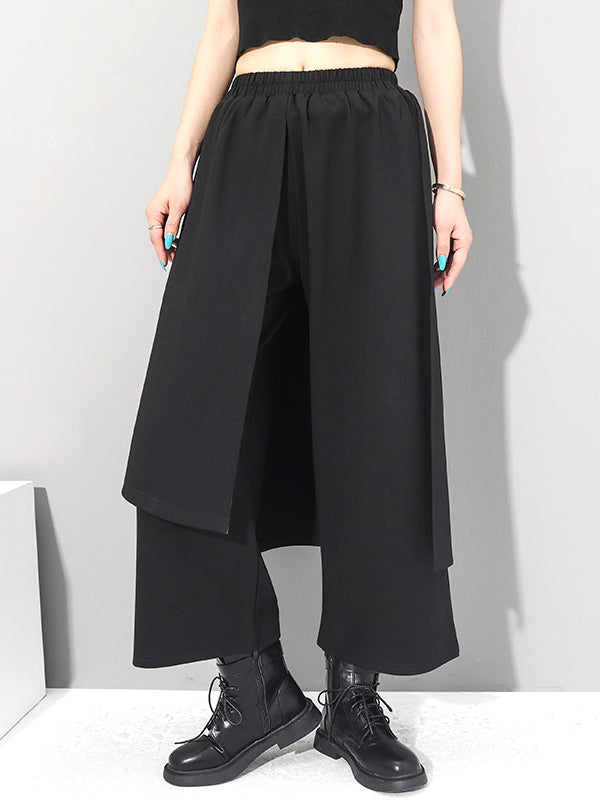 xakxx Irregularity Elastic Waist Wide Leg Solid Color Pants