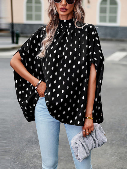 xakxx Loose Bandage Polka Dot Round-Neck Blouses&Shirts Tops