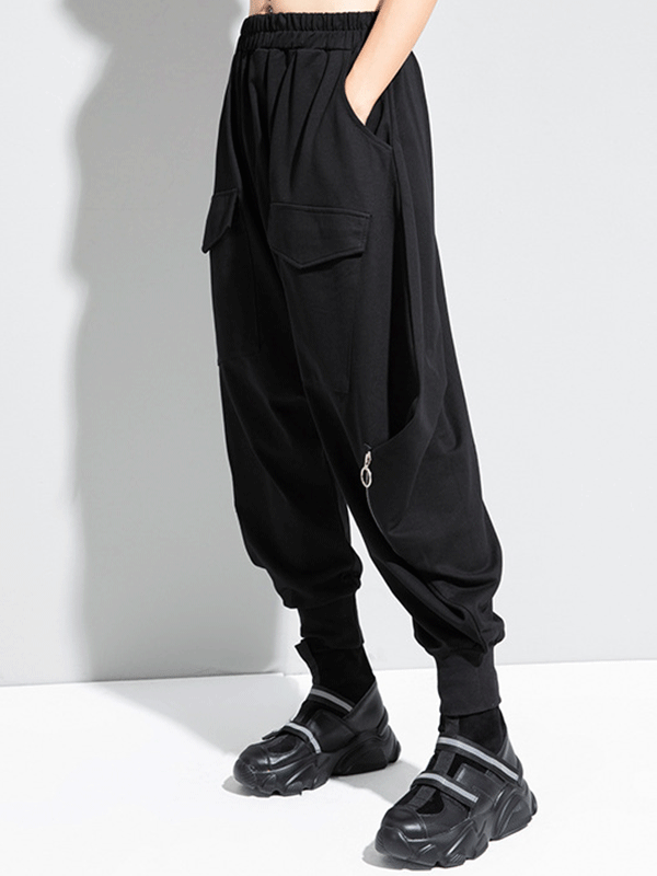 xakxx  Zipper Original Simple Loose Solid Harem Pants