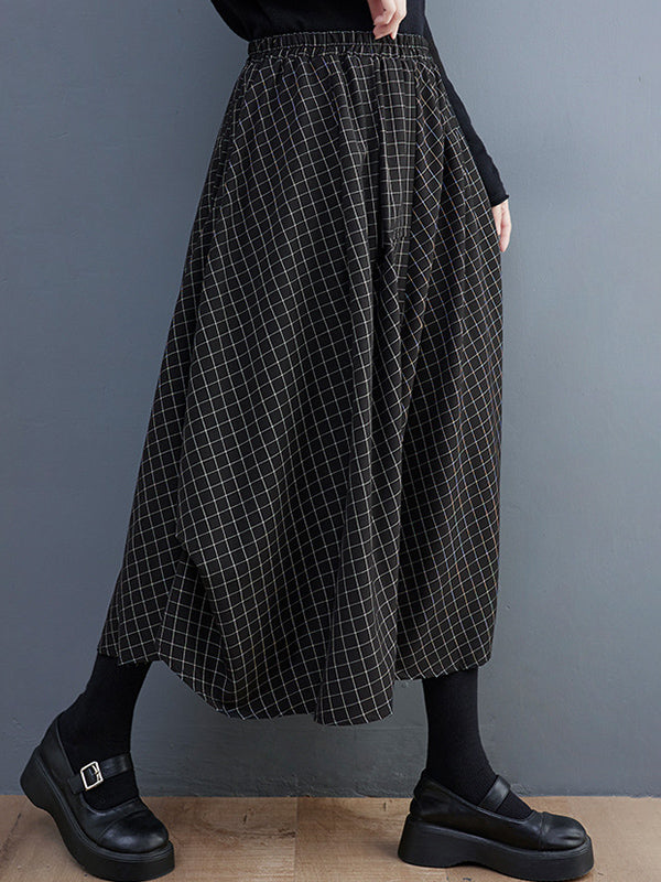 xakxx Loose Irregular Clipping Plaid Asymmetric Elasticity Skirts Bottoms