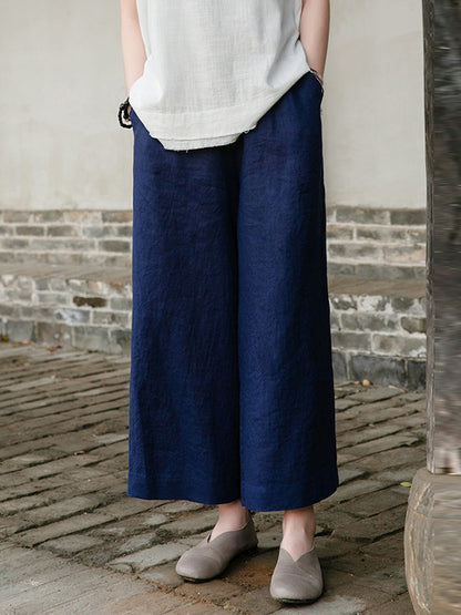 xakxx Simple Linen Column Elasticity Waist Pants