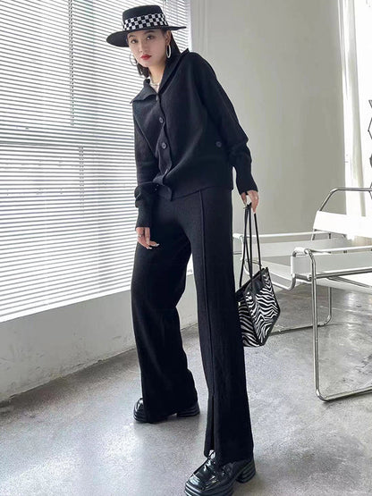 xakxx xakxx-Urban Loose  Solid Color Cardigan Tops & Wide Leg Split-Front Pants Suits