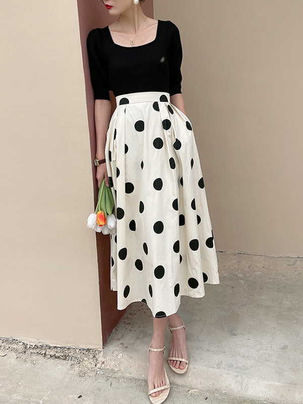 xakxx Loose Polka-Dot Skirts Bottoms