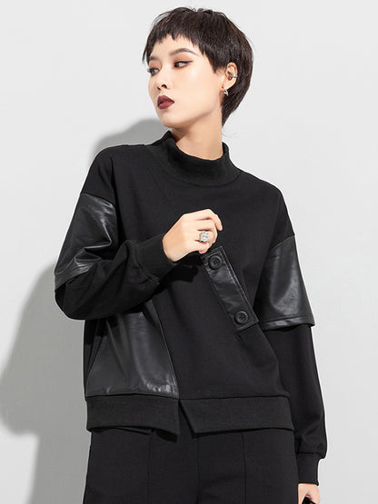 xakxx Thicken PU Split-Joint False-Two Asymmetric Sweatshirt